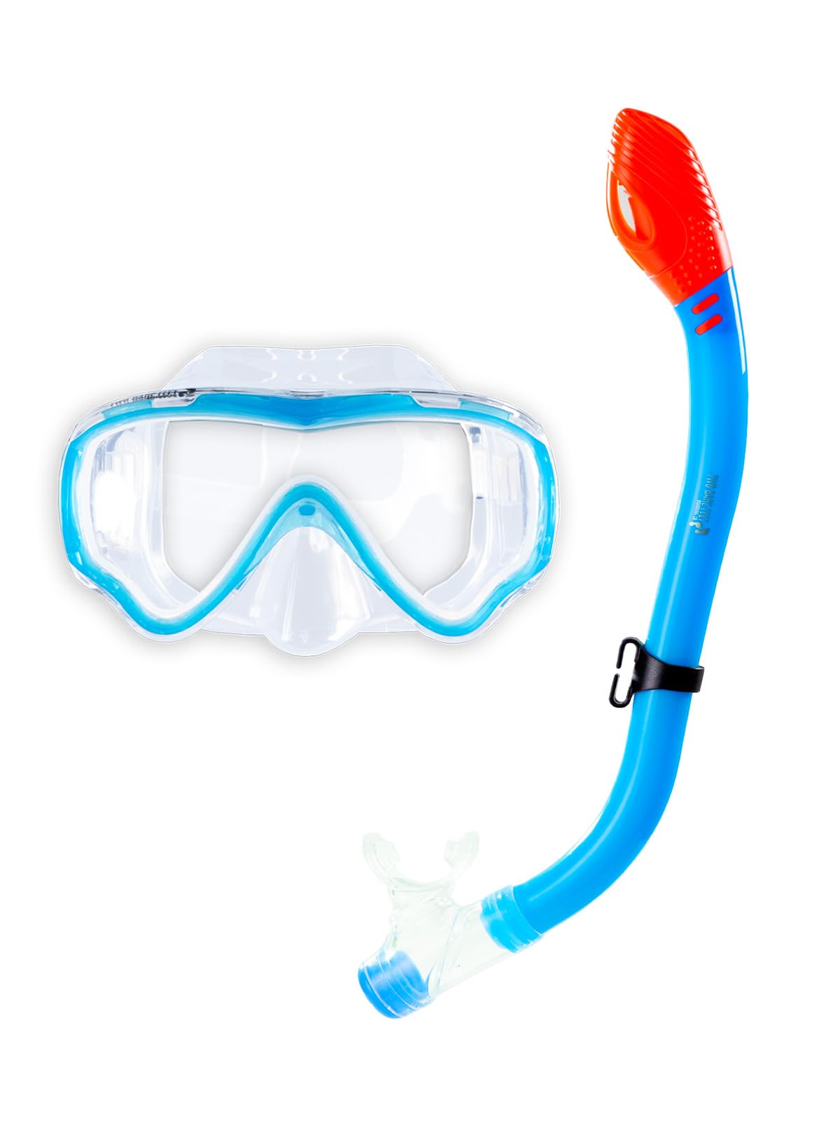 Two Bare Feet Kids Dry Top Snorkelling Set โ Junior Silicone Mask & Snorkel, Anti-Fog Diving Mask for Children, Adjustable Swimming & Snorkelling Gear (Aqua)