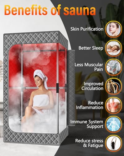 Portable Large Infrared Steam Sauna for Relaxation, Indoor Sauna Tent with XL Steamer,Folding Chair,Multilayered Waterproof Sauna Box for Home,Outdoor(Grey)
