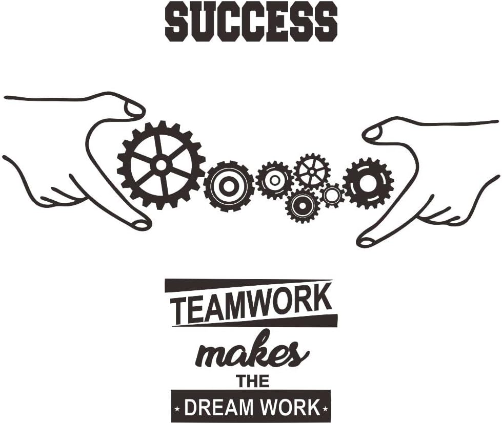 Teamwork Wall Art, Quote Words "TEAMWORK makes the dream work" wall sticker The secret of success wall decor Multi-gear cooperation for Office Wall Decals effect size 32x27 inch JWH179 (black)