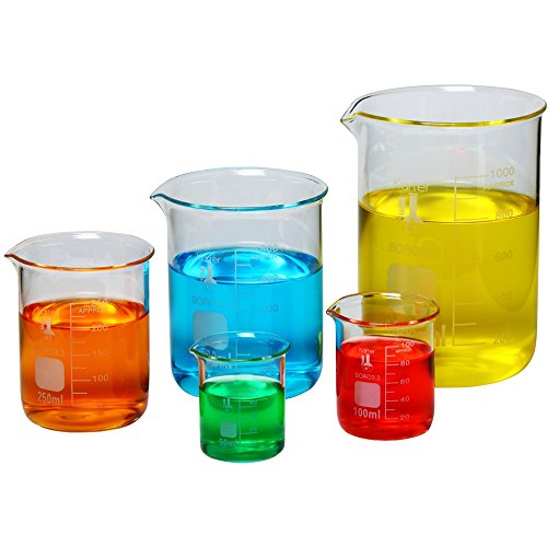 Karter Scientific, 3.3 Boro, Griffin Low Form, Glass Beaker Set - 5 Sizes - 50Ml, 100Ml, 250Ml, 500Ml, 1000Ml #TOP2