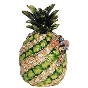 Pineapple with Bumble Bee Trinket Box Jewelry Box Hand Painted Decorative Box with Hinged Lid Ring Earring Holder FruitFigurine Collectible