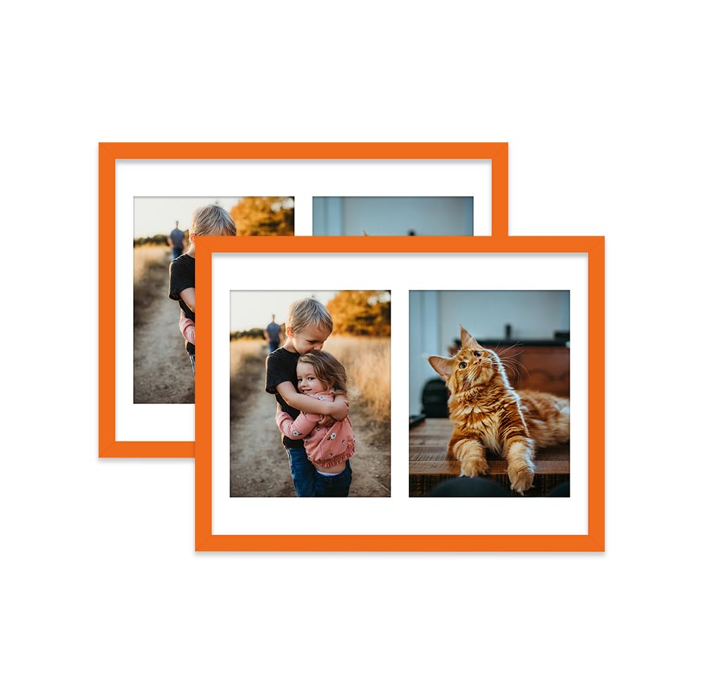 Orange Multi Photo Frame - Holds 2 x 9x7 Pictures, Family Collage Picture Frame for Wall Display, 16x12 Frame size, Set of 2