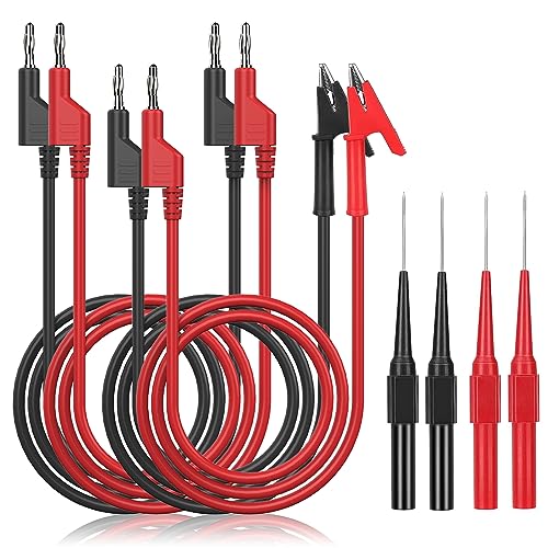 YAMXIN 8 Stück Multimeter Messleitungen Set mit 4mm Bananenstecker Krokodilklemmen Testsonde Doppelstecker Rot und
