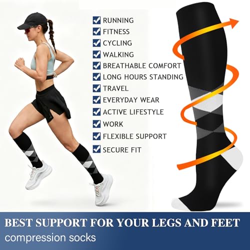 Image of Sooverki Compression Socks for Women and Men Circulation (3 /4 Pairs) is Best Support for Running Athletic Cycling Hiking