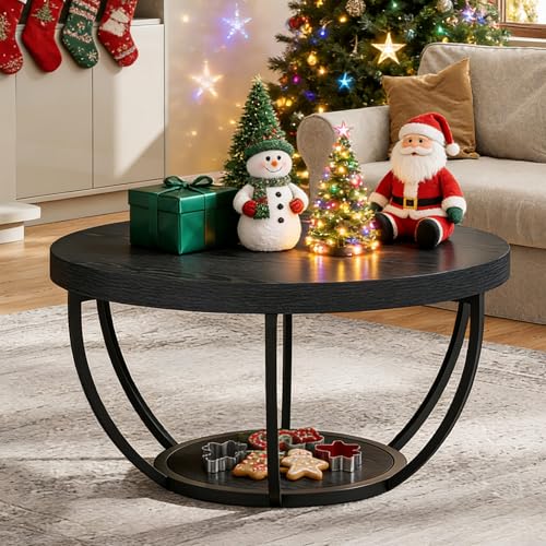 Tribesigns Black Round Coffee Table, 31.7