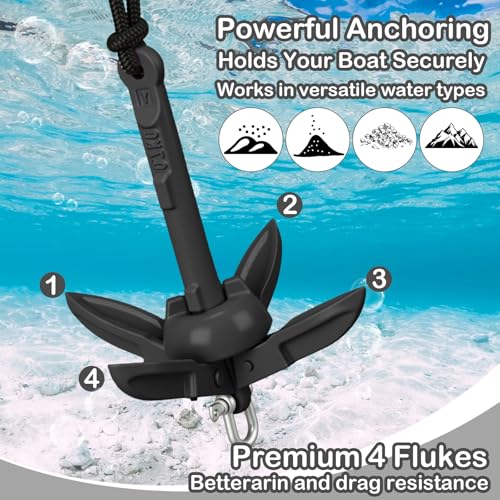Image of Lounsweer 2 Pack 1.5 /3.5 lb Marine Kayak Anchor Kit Folding Grapnel Anchor Kit Boat Kayak Fishing Accessories for Small Boats Kayaks Canoe Paddle Boards