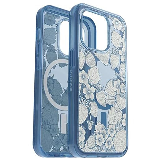 OtterBox Symmetry Series+ Clear Antimicrobial Case with Magsafe for iPhone 14 Pro (Only) - Non-Retail Packaging - Vintage Strawberry (Blue)