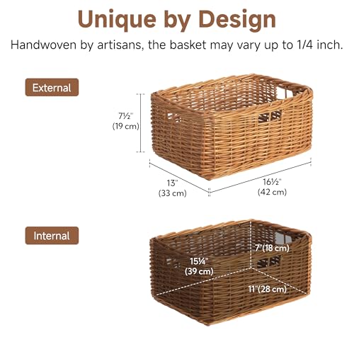 Image of StorageWorks Pantry Baskets, Willow Storage Baskets for Organizing, Shelves, Pantry Organizers and Storage, Light Brown, 16 inchL x 13 inch W x 7 inchH