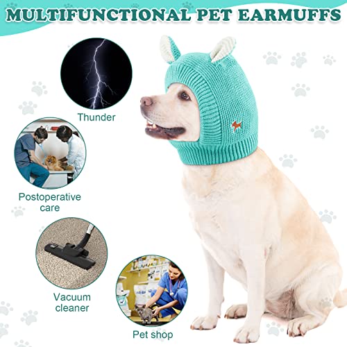 Image of Frienda Dog Ear Muffs Noise Protection, Neck 14.96 Inch Fits Medium Dogs, Knitted Calming Hood for Dogs, Fireworks Thunder Anxiety Relief, Fleece Inner Warm Beanie Hat(Lake Green)