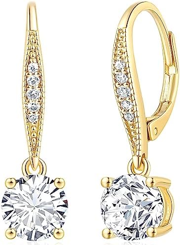 Dangle Earrings 14K Gold Drop Earrings for Women Dangle Stylish Leverback Earrings with Cubic Zirconia Drop Earrings A Must-have Fashion Accessory