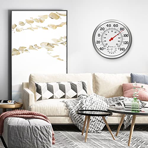 Indoor Outdoor Thermometer Wireless- 12Inch Waterproof Outdoor Thermometers For Patio Large Numbers Weatherproof, No Battery Required Wall Hanging Thermometer Hygrometer With Stainless Steel Enclosure #TOP6