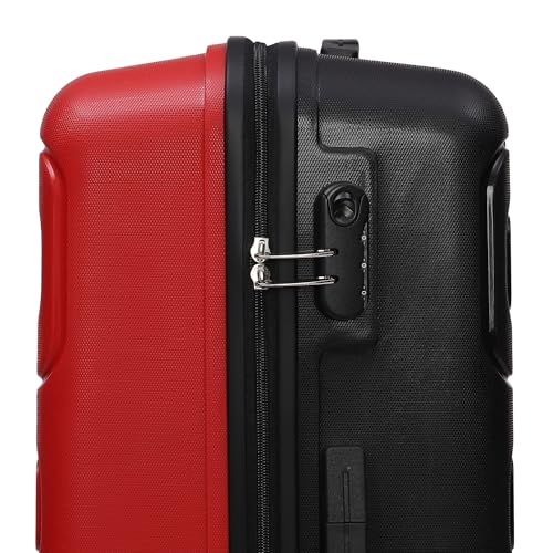Image of Yayavar Tokyo Textured ABS Hard-Sided Suitcase Bag - 120L| Dual Color Trolley with 4 Spinner Wheels, Number Lock, Water Resistant | Luggage Bag for Travel (Red & Black, 71cm, Large)