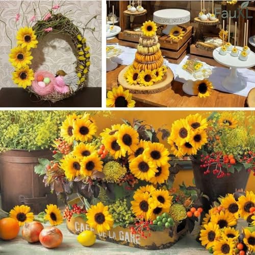 Image of Artificial Mini Sunflower Heads - Pack of 100, Yellow Silk Sunflowers for DIY Crafts, Flowers for Hair Styling, Home Office Decor, Bouquets, Scrapbooking & Party Decorations (100)