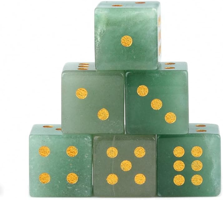 Lumisoul 2 PCS Natural Amethyst Crystal Dice – Semi-Precious Gemstone Dice with Multiple Material Options for Casino Gaming, DIY Crafts, and Collectible Gifts (Aventurine (5 PCS) 90%)