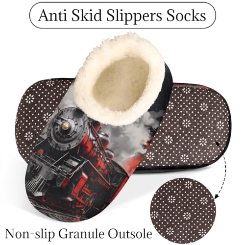 Vintage Steam Train Slippers for Women Men, Cool Train House Slippers Socks Warm Fuzzy Memory Foam Indoor Slippers Lightweight Cozy Anti-Skid Closed Back Home Shoes, Medium4