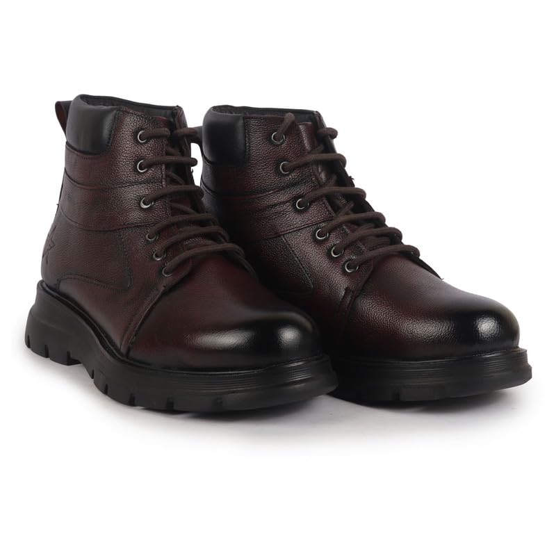 Image of FAUSTO Men Genuine Leather Lace Up Ankle Boots | High Ankle Shoes | Featherlite Memory Cushion Boots | Casual and Work Wear