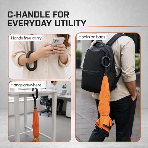 Image of Robustt 48 inch Reversible Big Size Umbrella for Rain| Manual Open /Close | Windproof Double Layer Fabric with Air Vents | C Hook Handle | Reverse Folding Umbrella for Easy Car Use