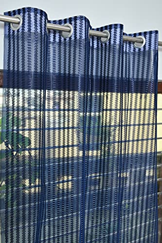 Image of Premium Polyester Floral Sheer Printed Net Combination Transparent Beautiful Curtains Set of 3 Piece for Long Door Blue 9 Feet