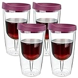 Southern Homewares Wine Tumbler 10oz Insulated Vino Double Wall Acrylic With Merlot Red Drink Through Lid Wine 2Go Set of 4