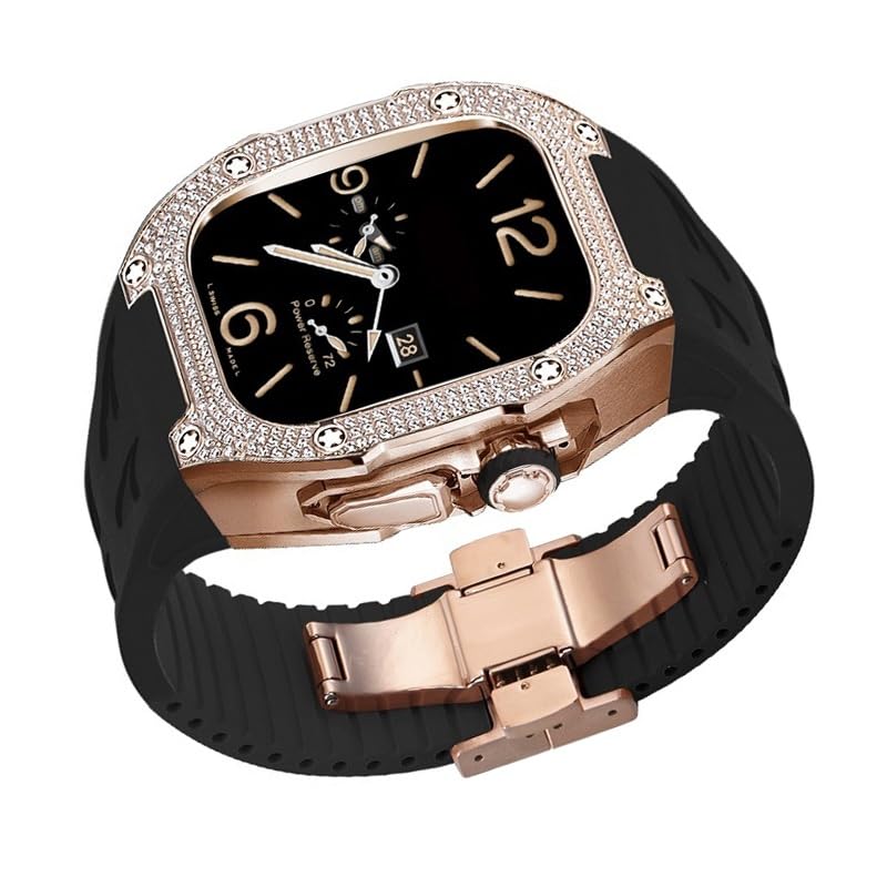 Romluous Mod Kit for Apple Watch Ultra 2 49mm Titanium Diamond Cover Rubber Band Metal Clasp for Iwatch Ultra2 Replacement Accessories(Blackrg)