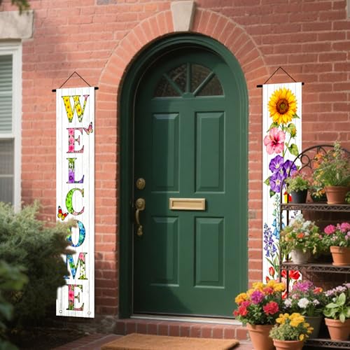 Image of Nuxovilar Welcome Floral Bird Porch Banners 12x70 Inches Polyester | Spring Porch Sign, Hanging Decor Floral welcome Banner, Avian Wreath Accent Yard, Patio, Home (Welcome Bird)