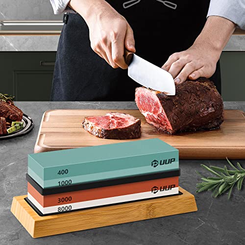 Uup 9Pcs Knife Sharpening Kit Professional Sharpening Stone Whetstone Set 4 Side Grit 400/1000 3000/8000 Premium Whetstone Knife Sharpener With Flattening Stone, Cut Resistant Gloves & Honing Guide #TOP5