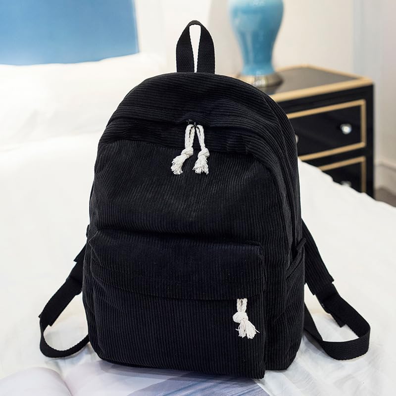 Mochila de viagem de veludo cotelê para mulheres e homens, mochila para laptop de 35,5 cm, leve para uso diário no trabalho, 38 cm x 28 cm x 11 cm x 11 cm, Preto, 15.7*11*4.7inches, Moderno