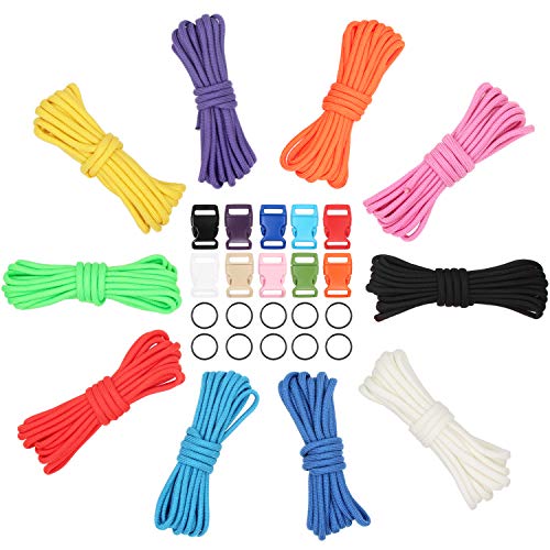 BENGKU Paracord Parachute Cord 550lb Type III Paracord Combo Crafting Kit for Paracord Bracelet,Paracord Lanyards,Many Colors of Parachute Cord,Buckles and Key Rings. (Colorful - 98FT)