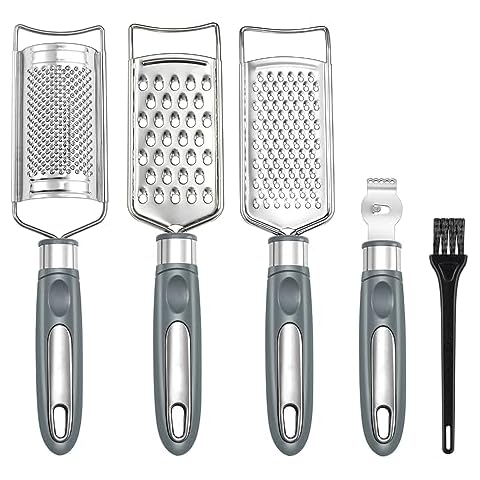 To encounter Cheese Grater, Zester Grater, Stainless Steel Grater for Ginger, Garlic, Nutmeg, Chocolate, Vegetables, Lemon, Dishwasher Safe, Set of 5 (Grey) Cover