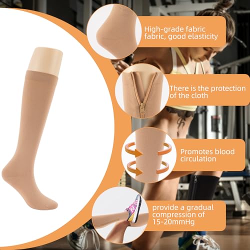 Image of 2 Pair Zipper Compression Socks 15-20 mmHg Closed Toe Calf Compression Stocking for Women and Men