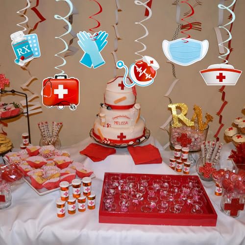 Image of Nurses Week Hanging Swirl Decorations, 30 PCS Red and Blue Nurse Graduation Party Supplies Foil Whirls Ceiling Streamers Thank You /Happy Nurse Doctor Medical RN Appreciation Gifts Bulk Party Birthday