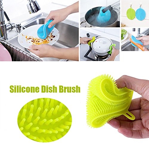 3 Pack Silicone Dish Scrubber Dishwashing Cleaning Brush, Fruit Vegetable Washer Heat Insulation Pad For Kitchen Wash Pot Pan,Non Stick Dishwashing Cloth Brushes (3) #TOP6