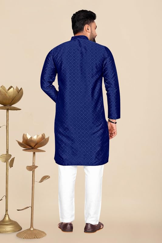 Image of Mens Self Design Cotton Silk Kurta Pyjama Set
