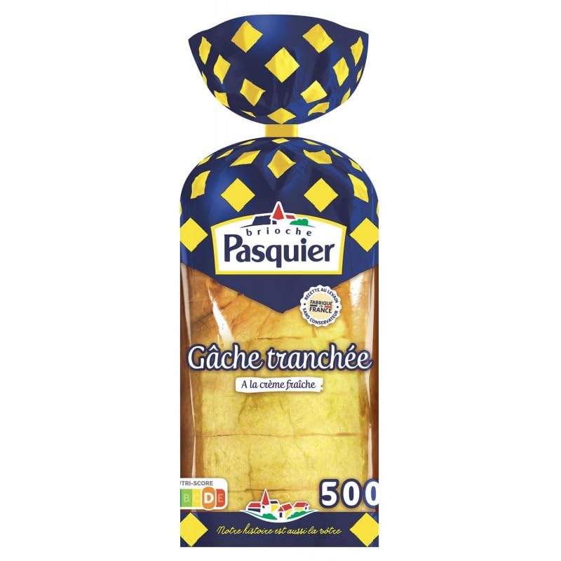 Brioche Pasquier Gâche Tranchée 500g - Délicieuse viennoiserie sucrée pour des petits déjeuners gourmands - Lot De 4