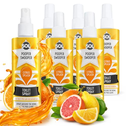 SOL 6pk x 60ml Citrus Splash Pooper Swooper Toilet Spray Poo Spray for Toilet Fresheners 2 000+ Sprays per Pack for Public Bathrooms Office Home Travel-Friendly Cleaning Solution for Poop Odours