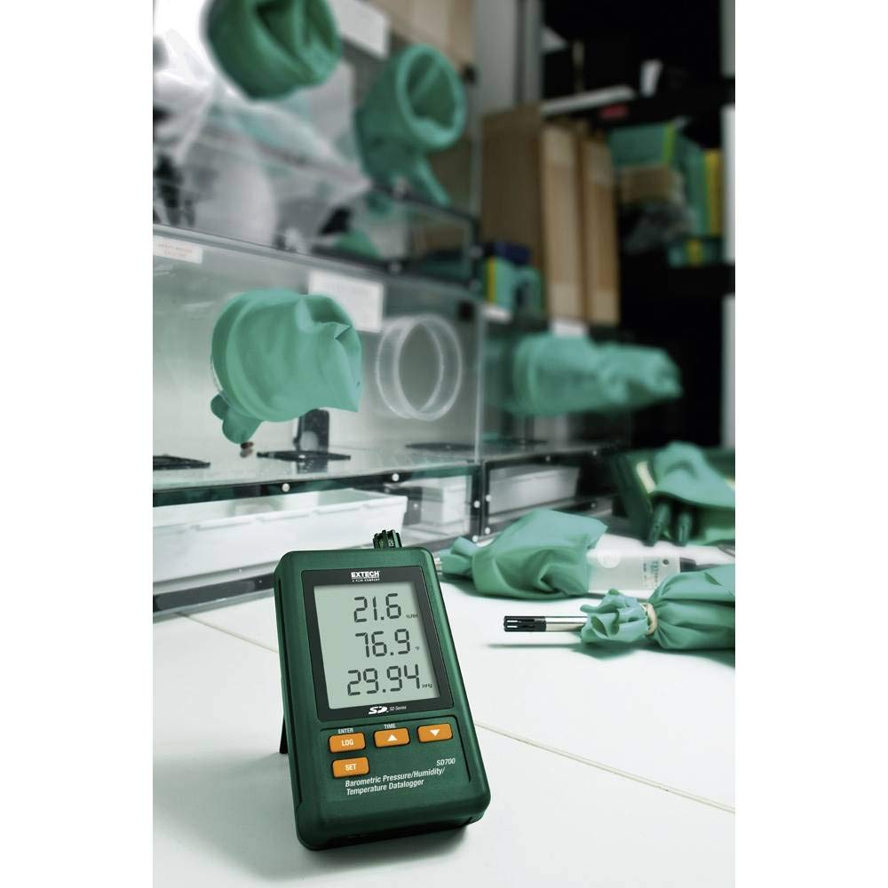 Extech Luftdruck-, Feuchte- und Temperatur-Datenlogger, 1 Stück, SD700 | Luftdruck, RH, Temp, Dreifach-LCD, SD-Karten-Excel-Aufzeichnung, wählbare Abtastung, 2GB SD, Netzteil