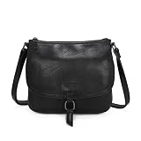 Leeray® Women Crossbody Satchel Handbag with Full Flap - Black - Adjustable Long Strap, Zip Closure, Faux Leather Shoulder Bag for Casual & Travel Use