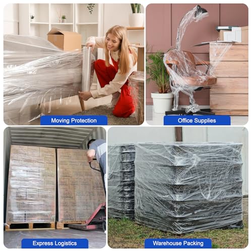 Ealyder Tape Stretchfolie Transparent 2 Rollen Palettenfolie mit Drehbarer Hülse 400mm x 250m Handwickelfolie Stretchfolienrolle Stabil & Reißfest Ideal für Umzug, Lager, Versand & Palettensicherung