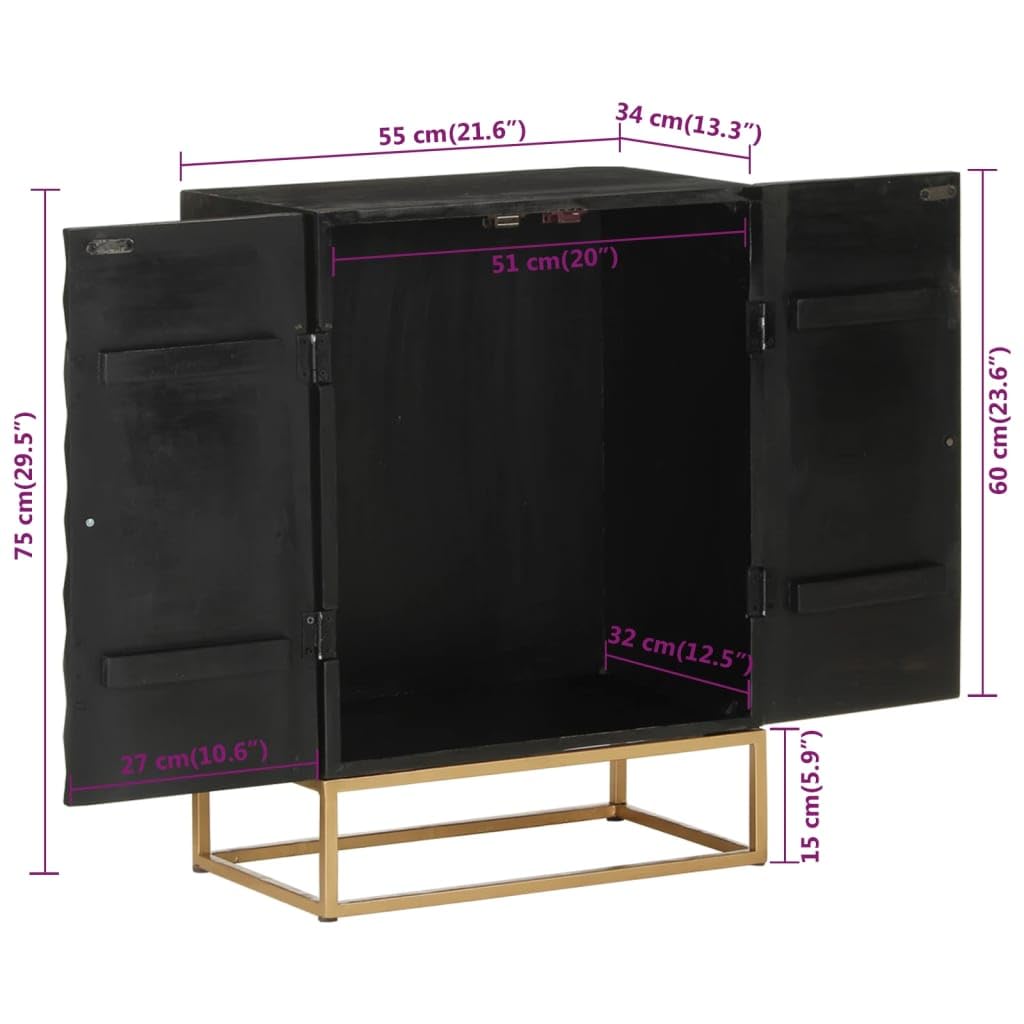 ShGaxin Kredens czarny, 55 x 34 x 75 cm, lite drewno mango i żelazo, komoda do sypialni, komody i kredensy, szafka do salonu, komody do korytarza, meble pokojowe - 351679