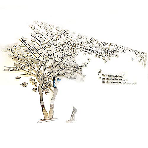 Tree Birds 3D Wall Decals for Living Room Wall Murals Stickers Tattoos for Wall Decor Home Decor-59inch Height(Large 2.9x1.5m, Silver)