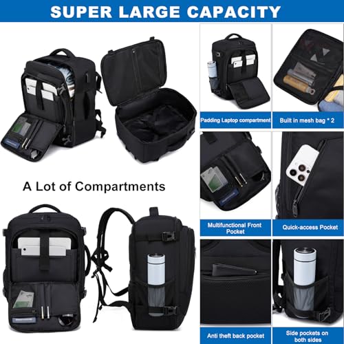 WENIG Ryanair Handgepäck 40x30x20 Handgepäck Rucksack 40x30x25 für Eurowings Klein 24L Reiserucksack für Flugzeug Handgepäck Tasche mit USB Ladeanschluss Reisetasche für Herren Damen,Schwarz 3