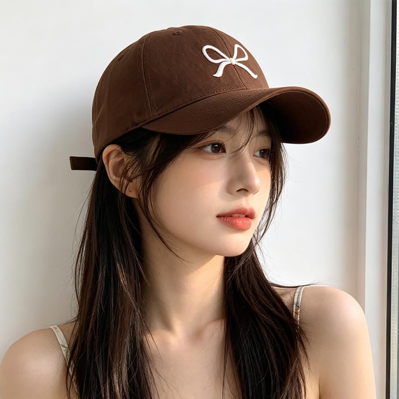 Image of Trendy Bow-Tie Baseball Cap for Women | Trucker Hats Y2k Adjustable Fashion Sun Hat with Visor for Hiking & Travel
