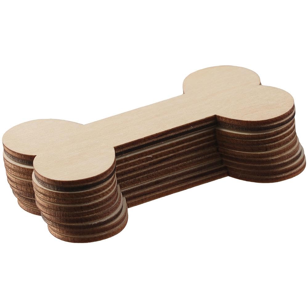 YYlingx 50Pcs Blank Dog Bone Shape Wood Chips, Wooden DIY Log Color Home Decoration Art, Unfinished Wooden Crafts