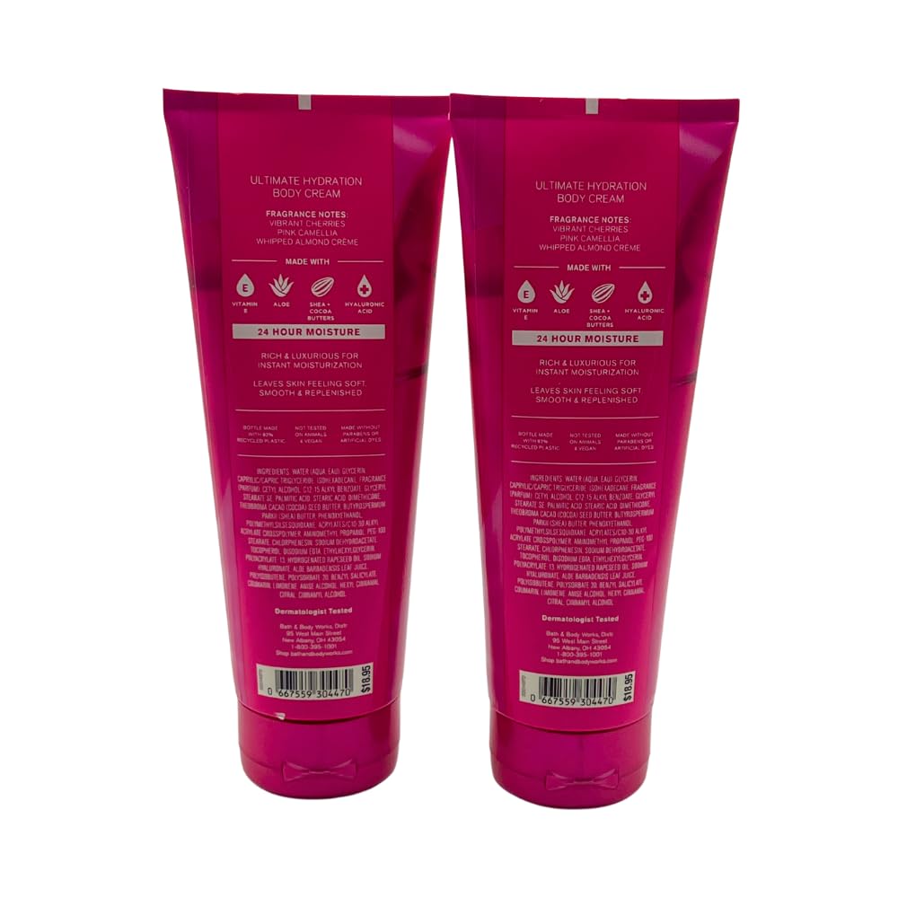 Bath & Body Works PERFECT IN PINK Ultimate Hydration Body Cream Gift Set with a Blue Bow for Holidays 8 oz each – Pack of 2