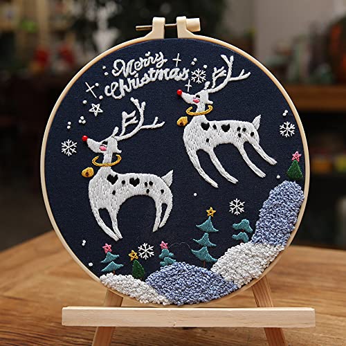Image of Gogobear 7.9 inch Desktop Wall 3D Art Embroidery Painting Adult Beginner Handmade Embroidery DIY Christmas Elk Material Kit Complete Set Includes All Materials