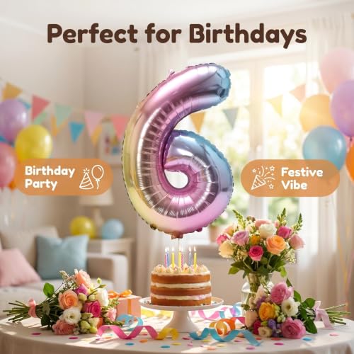 Image of YPSelected 32 Inch Large Foil Helium Number Balloon Birthday Wedding Party 0-9 (Rainbow, 6)