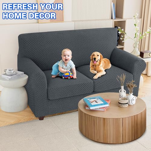 MAXIJIN Dark Gray Jacquard Loveseat Couch Cover Non-Slip Pet Friendly