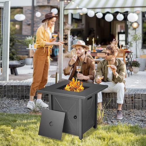 Xbeauty Propane Fire Pit Table, 28" Outdoor Gas Fire Pit Table, 40,000 Btu Auto-Ignition Fire Tables With Lid, Rain Cover And 3 Pounds Lava Stones For Outside Garden Backyard Deck Patio (Square) #TOP2