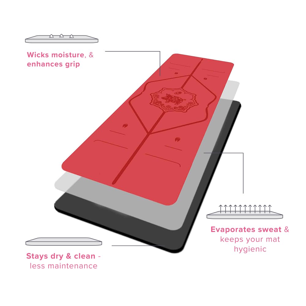 Liforme Esterilla de Yoga Edición Animales - Mejor Estera De Yoga del Mundo con Sistema De Alineación Patentado - Yoga Mat Ecológica y Completamente Antideslizante - Edición Especial Animales - Rojo | Agarre Superior, Ecológica, No Tóxica, Resistente al S