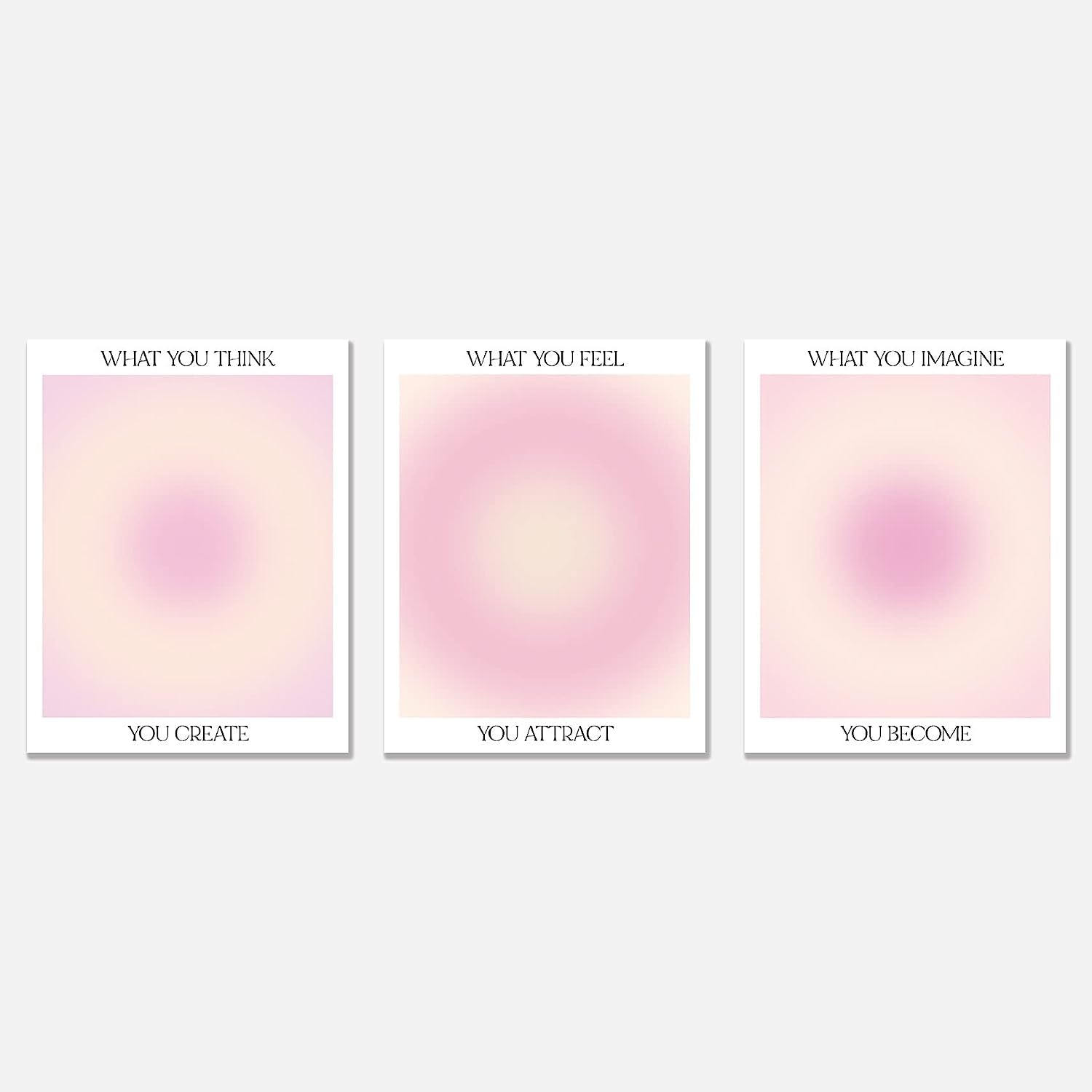 Enthusiasm Pink Set Of 3 What You Think You Become Aura Energy Gradient Minimalist Wall Art Poster Posters Prints Positive Spiritual Decorations Posters, Unframed (40X60cm)